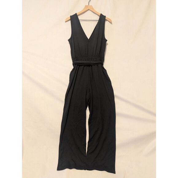 👗 The Drop M Sleeveless Wrap Jumpsuit Black Stretch Knit @caralynmirand - Picture 5 of 6